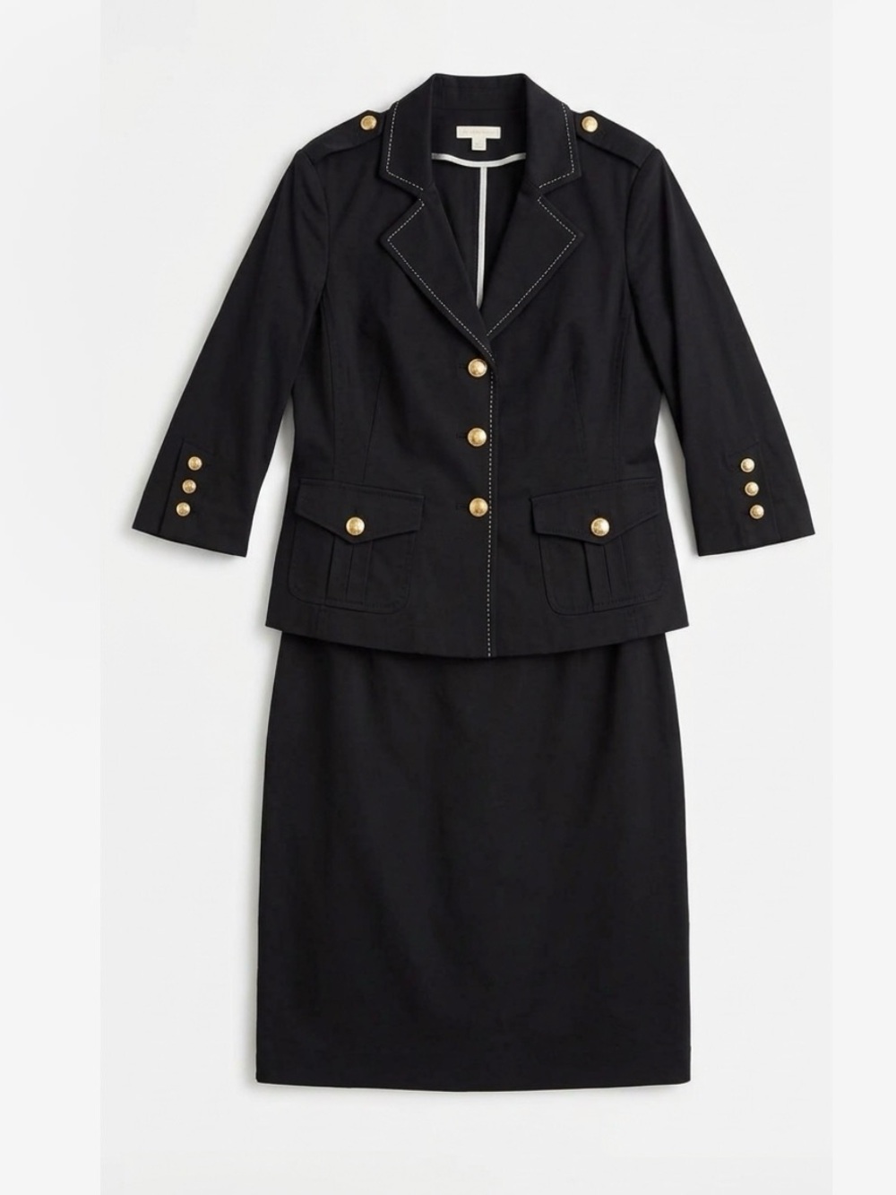 Joan Rivers Black Skirt Set with Gold Buttons and Notched Collar